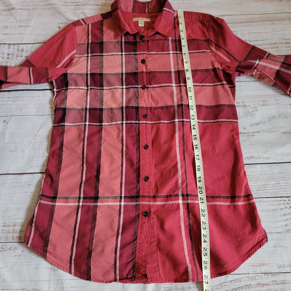 Burberry Brit Red House Check Collared Cotton Button Up Women's Small - Picture 5 of 6